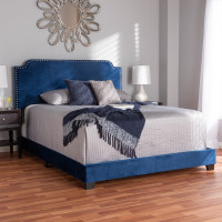 Baxton Studio Darcy-Navy-Full Darcy Luxe and Glamour Navy Velvet Upholstered Full Size Bed
